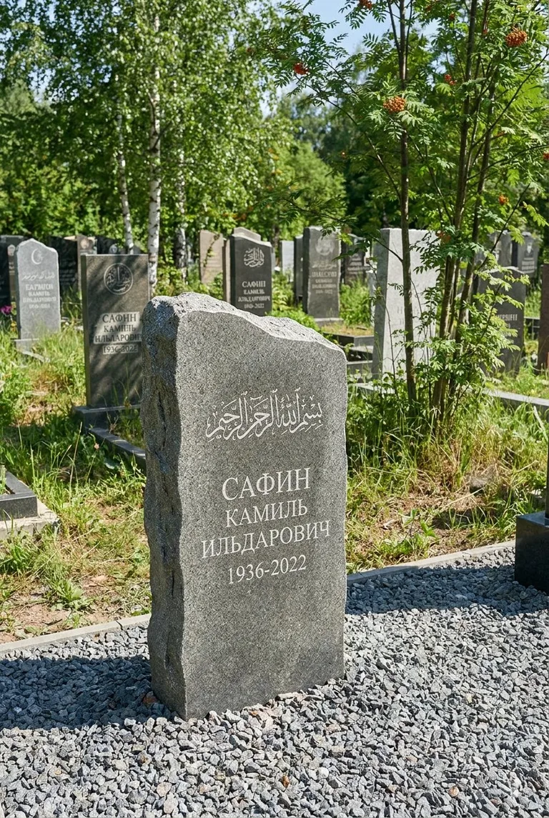 Строгий мусульманский памятник без портрета на Даниловском кладбище