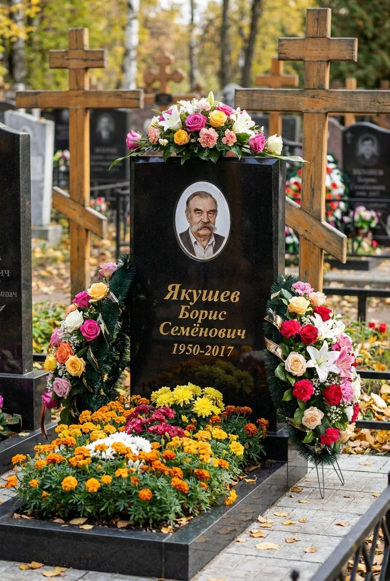 Памятник в живых цветах на Хованском кладбище