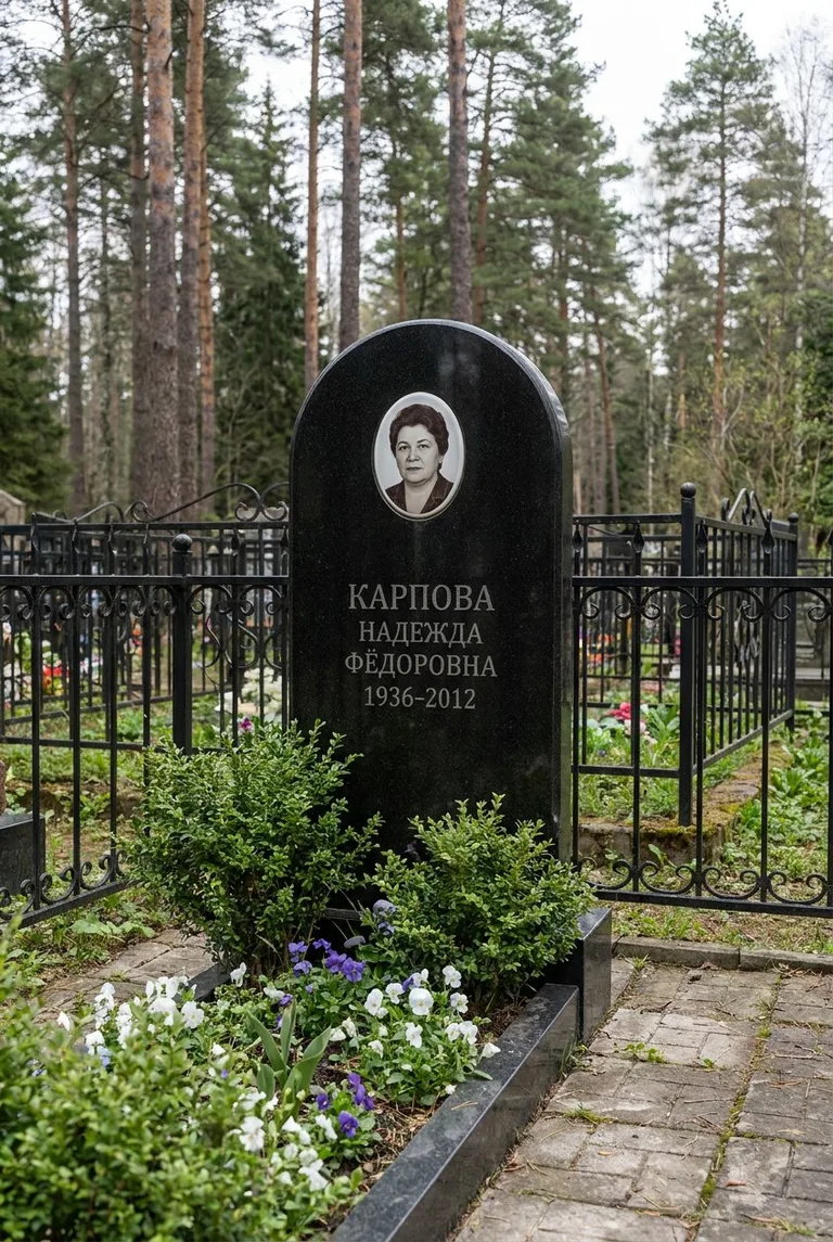 Гранитный памятник с портретом на Митинском кладбище