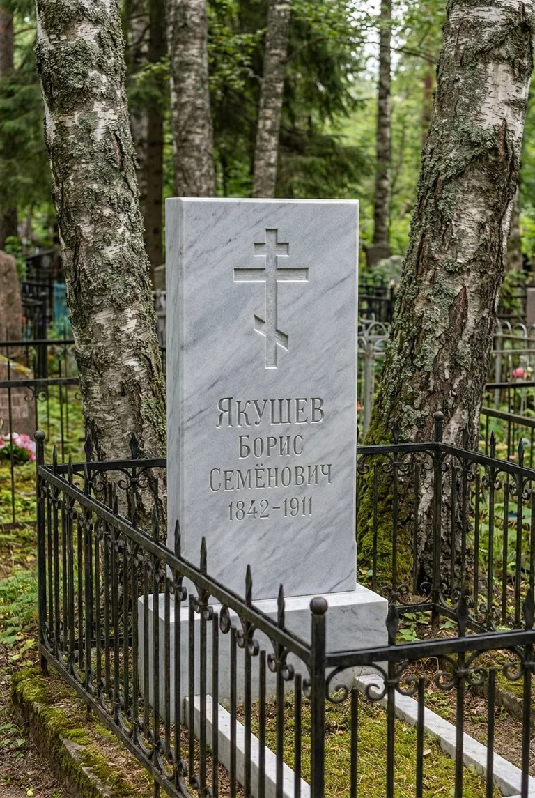 Мраморный памятник на Митинском кладбище