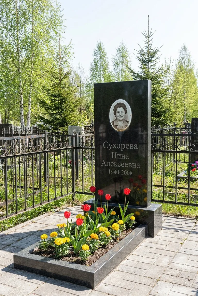 Гранитный памятник с портретом на Николо-Архангельском кладбище
