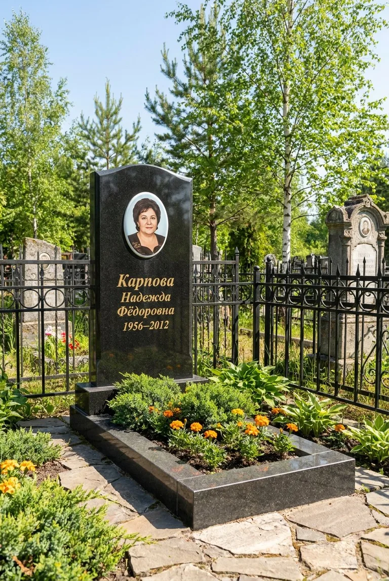 Авторский гранитный памятник на Троекуровском кладбище в Москве