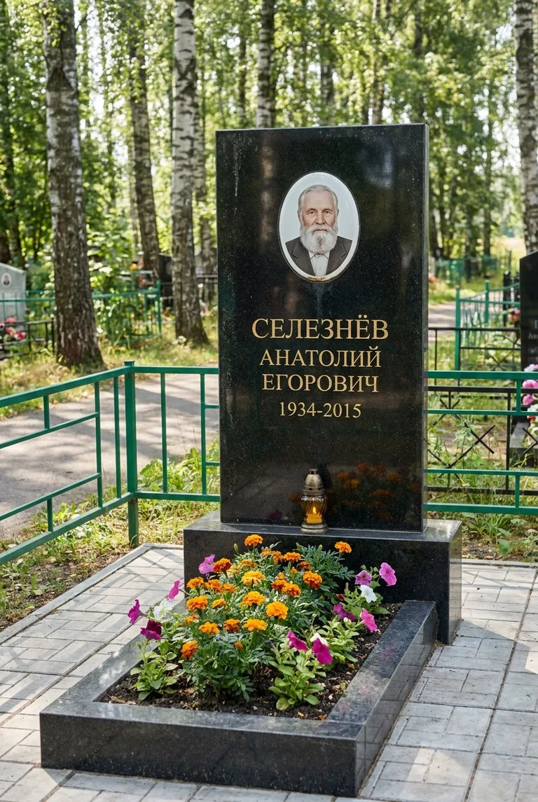 Гранитный памятник с портретом на Троекуровском кладбище