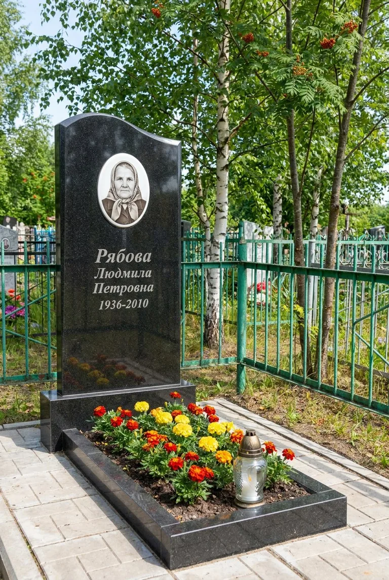 Гранитный памятник с портретом на Введенском кладбище