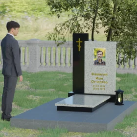 Комбинированный памятник из двух стел с лампадой — П006