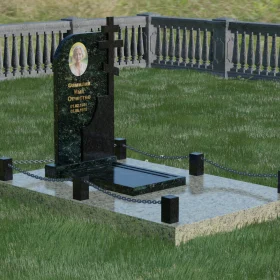 Комбинированный памятник с плавным изгибом и православным крестом — П019