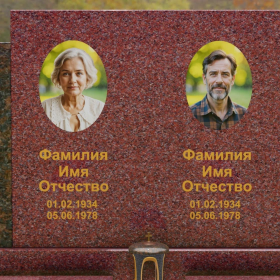 Комбинированный памятник-триптих с полировкой, гранит Лезниковский