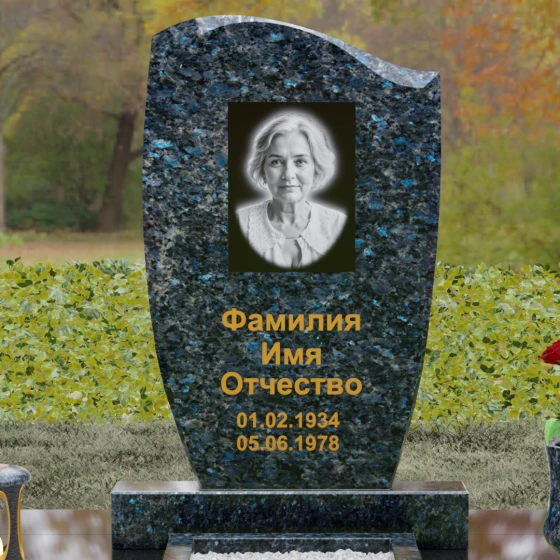 Гранитный монумент с волной и фактурным срезом, гранит Блю Перл