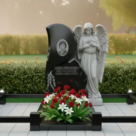 Гранитный памятник с ангелом-хранителем и подсветкой - ПН005