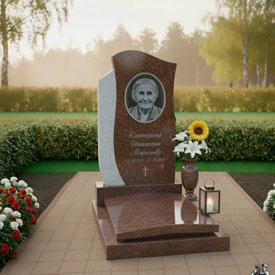 Мемориальный комплекс с волнистой стелой, гранит Дымовский