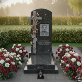 Гранитный мемориальный комплекс с крестом и виноградной лозой - ПН086