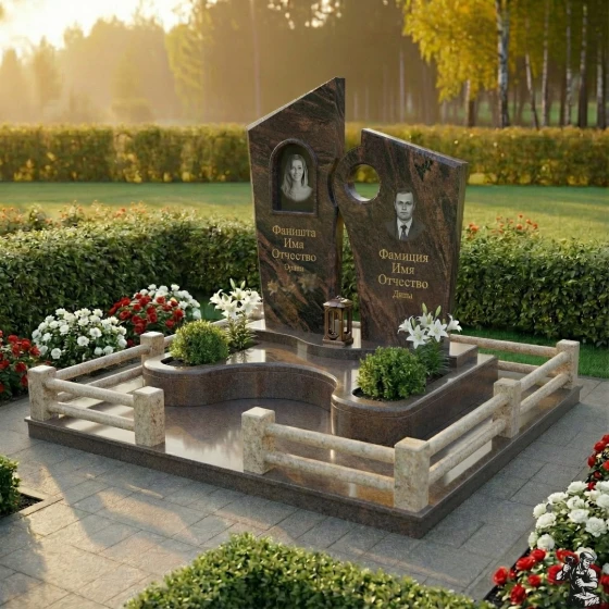 Мемориальный комплекс с кругом и клумбами, гранит Дымовский