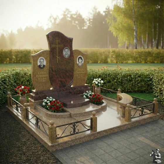 Гранитный памятник-свиток с православным крестом, гранит Дымовский