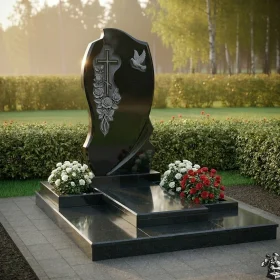 Гранитный монумент «Пламя» с крестом и голубем – ПН281