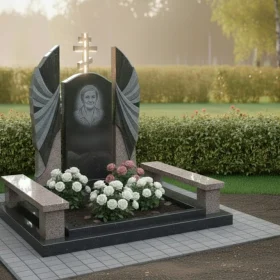 Гранитный мемориальный комплекс «Крылья» с крестом – ПН282