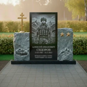 Гранитный памятник воину с православным крестом - ПН307