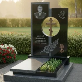 Гранитный памятник с круглым проемом и голубем - ПН329