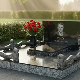 Горизонтальный памятник с волнообразной резьбой — ПН487