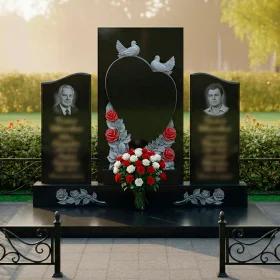 Гранитная мемориальная композиция с сердцем и голубями - ПН642