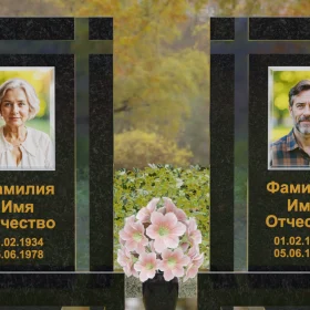 Вертикальный гранитный памятник с крестом и сферами - П248