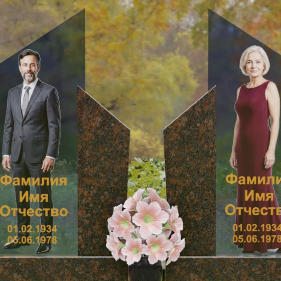 Памятник с вертикальными обелисками и V-образным вырезом, гранит Дымовский