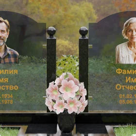 Горизонтальный памятник с арками и стеклом - П257